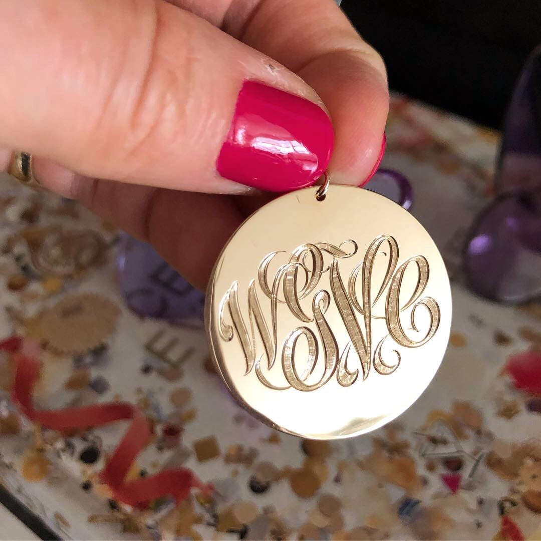 Hand Engraved Monogram Disc Emily & Ashley