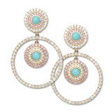 Turquoise and Pink Sapphire Halo Earrings