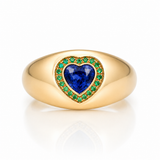 Blue Sapphire and Emerald Signature Heart Ring