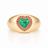 Emerald and Pink Sapphire Signature Heart Ring