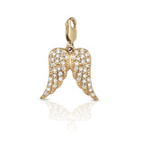 14k Gold Angel Wings Charm with Diamonds