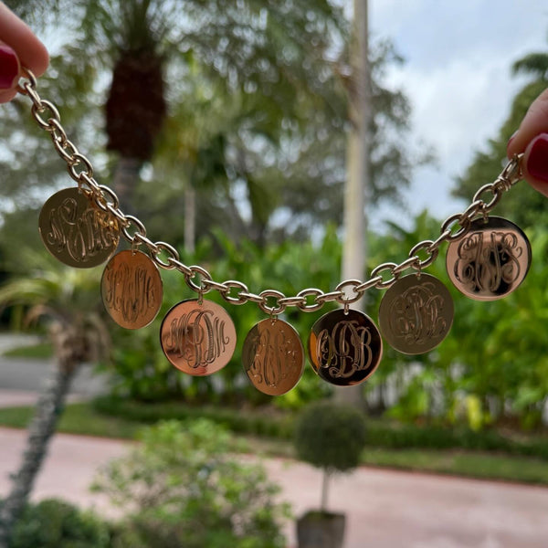 Engraved monogram charm bracelet