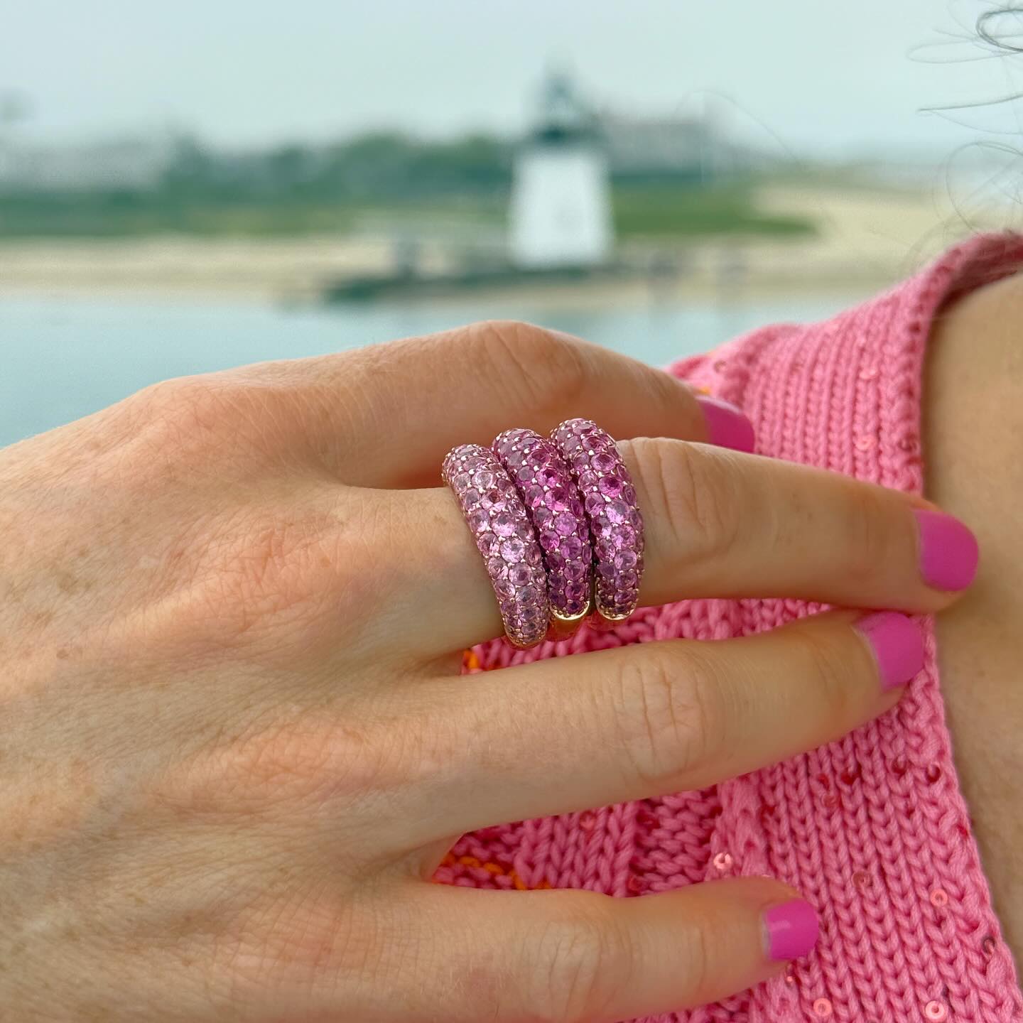 Pink sapphire rings on Cape Cod