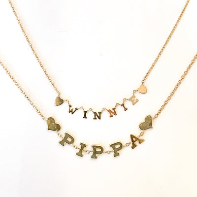 Mini Personalized Name Necklace With Hearts