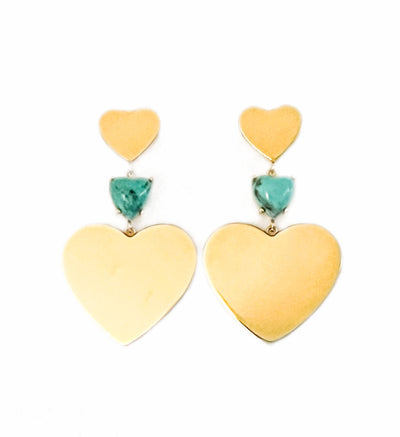 Two Gold Heart Earrings With Stone Heart