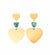 Two Gold Heart Earrings With Stone Heart