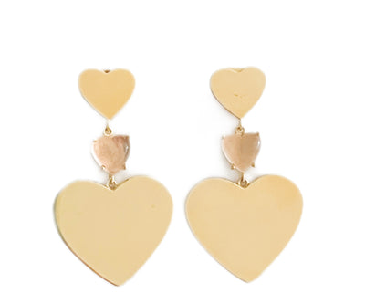 Two Gold Heart Earrings With Stone Heart