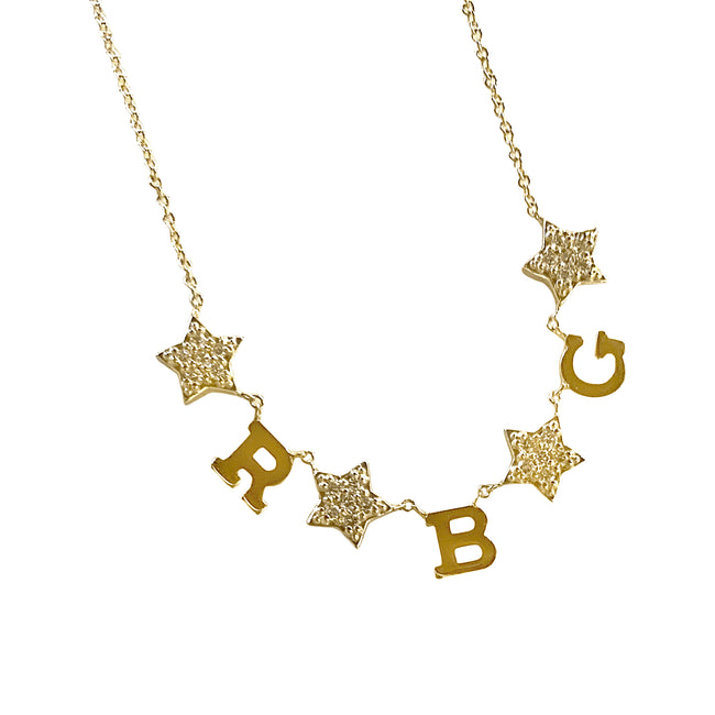 Customized Diamond Star and Gold Initial Necklace